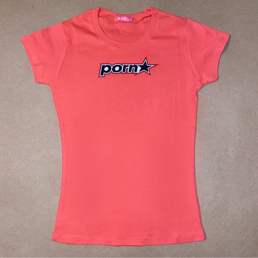 Pornstar Graphic Coral Pink Baby Tee Y2k